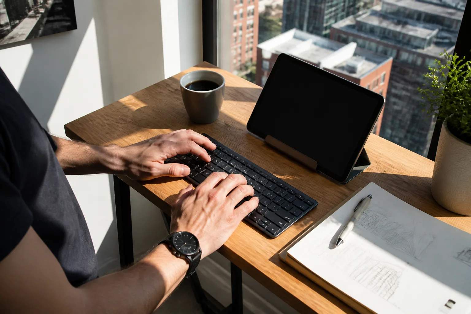 Compact wireless keyboards: reclaim desk space carefully editorial illustration