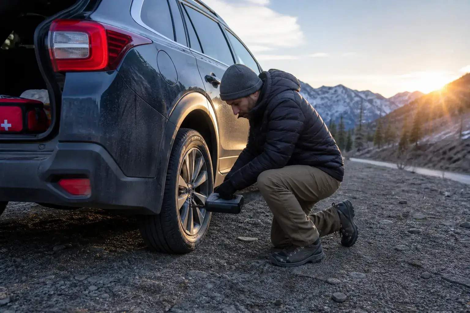 Compact tire inflators: the features worth carrying editorial illustration