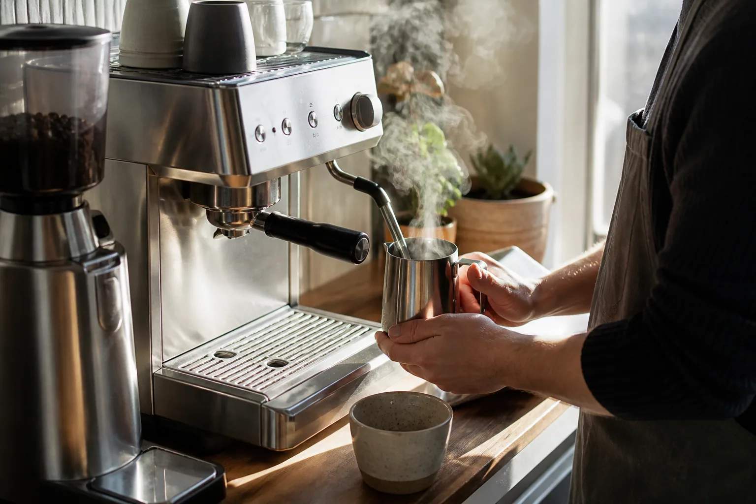 Compact espresso machines: what a small footprint gives up editorial illustration