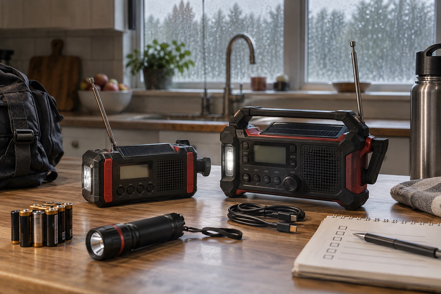 Midland ER310 and ER310PRO Emergency Radios in an editorial use scene