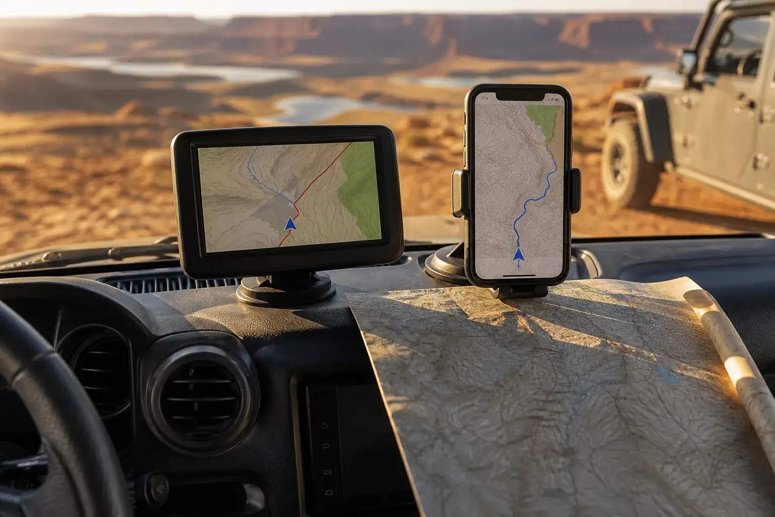 Portable GPS vs phone navigation: which belongs on your dashboard? editorial illustration