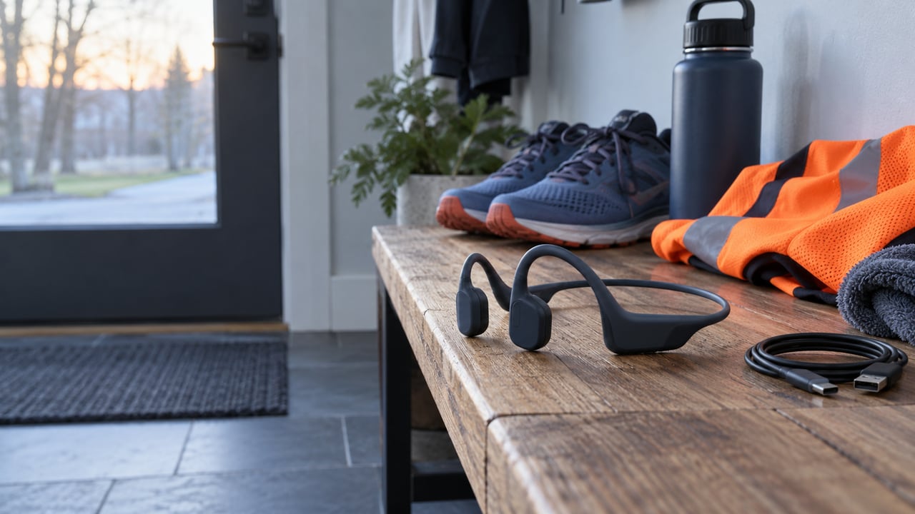 SHOKZ OpenRun Pro Bone-Conduction Headphones in an editorial use scene